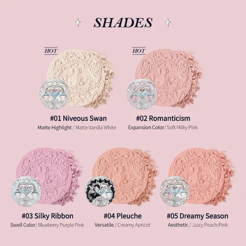 Flower Knows Swan Ballet Velvet Embossed Blush Matte Makeup Pressed Blusher Powder Pallet Women Gift Set