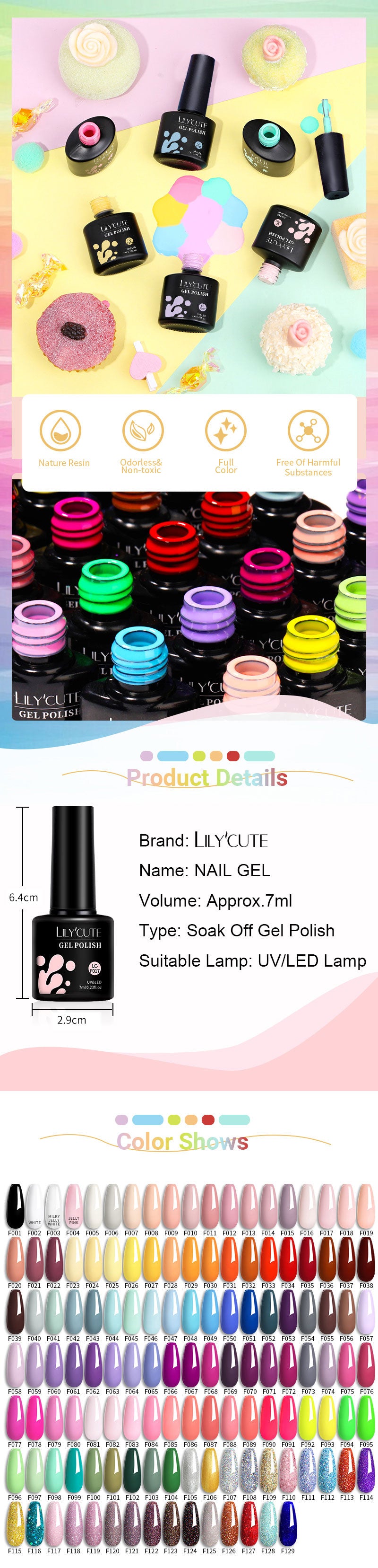 LILYCUTE 60/66/129PCS/Set Gel Nail Polish Set Glitter Colors Nail Kit Esmaltes Semi Permanent UV Gel Nail Art DIY Manicure Sets