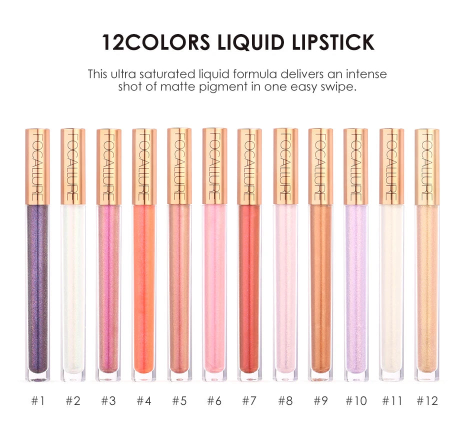 FOCALLURE 12 Color Chameleon Lip Gloss Shiny Matte Long Lasting Bright Moisturizing Liquid Lipstick Beauty Lips Makeup Cosmetics