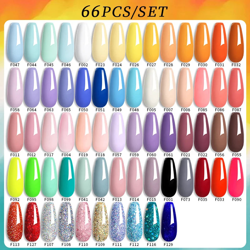 LILYCUTE 60/66/129PCS/Set Gel Nail Polish Set Glitter Colors Nail Kit Esmaltes Semi Permanent UV Gel Nail Art DIY Manicure Sets