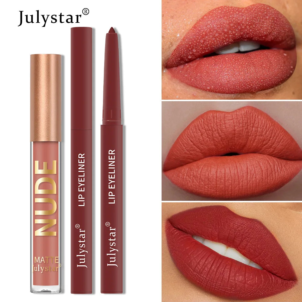 Matte Lip Liner Lip Gloss Set Long Lasting Waterproof Lipstick Tint Crayon Christmas Make Up Gifts Professional Makeup for Women