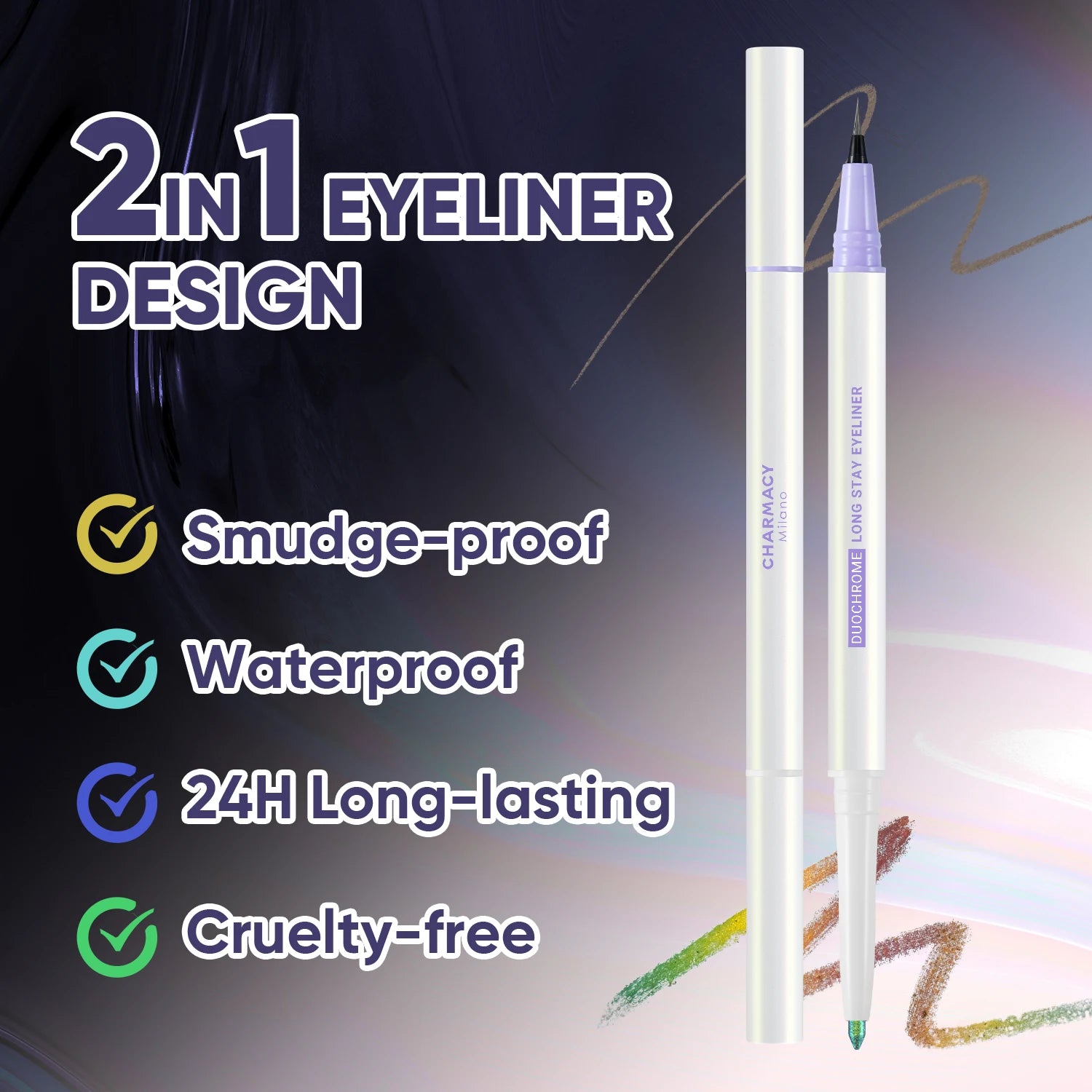 CHARMACY 2 in 1 Duochrome Eyeliner Gel Pencil Double Head Waterproof Eye Liner Long Lasting Cruelty-free Multichrome Eye Makeup