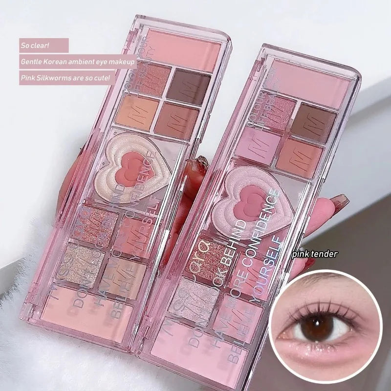 12Colors Love Heart Pink Eyeshadow Palette Natural Cool Tone Low Saturation Matte Eye Shadow Pallet Brown Korean Makeup Cosmetic