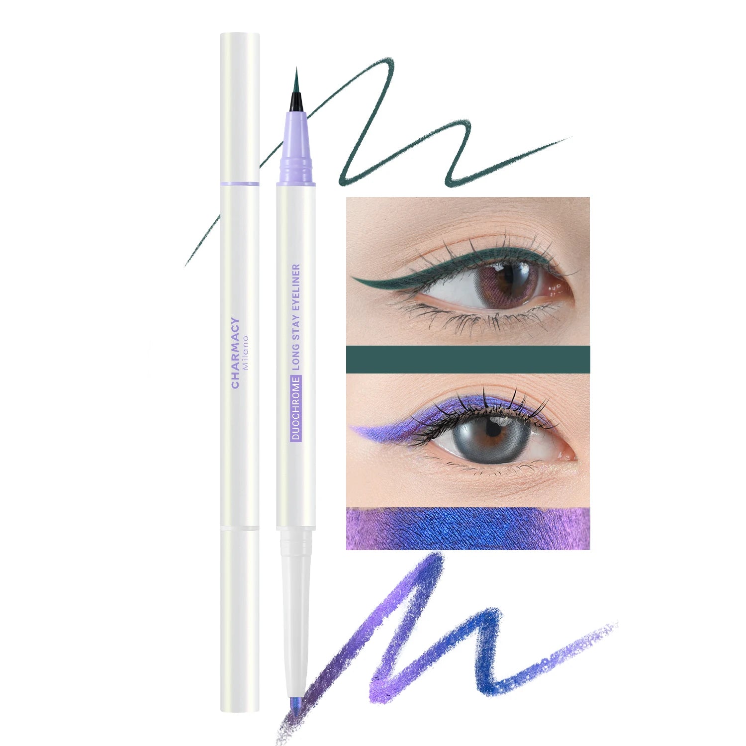 CHARMACY 2 in 1 Duochrome Eyeliner Gel Pencil Double Head Waterproof Eye Liner Long Lasting Cruelty-free Multichrome Eye Makeup