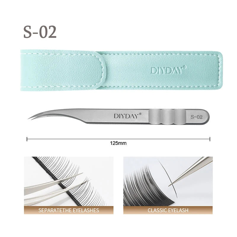 DIYDAY Eyelash Extension Tweezers Stainless Steel Eyebrow Precision Tweezers Fiber Tip Volume Isolation Lashes Extension Tweezer