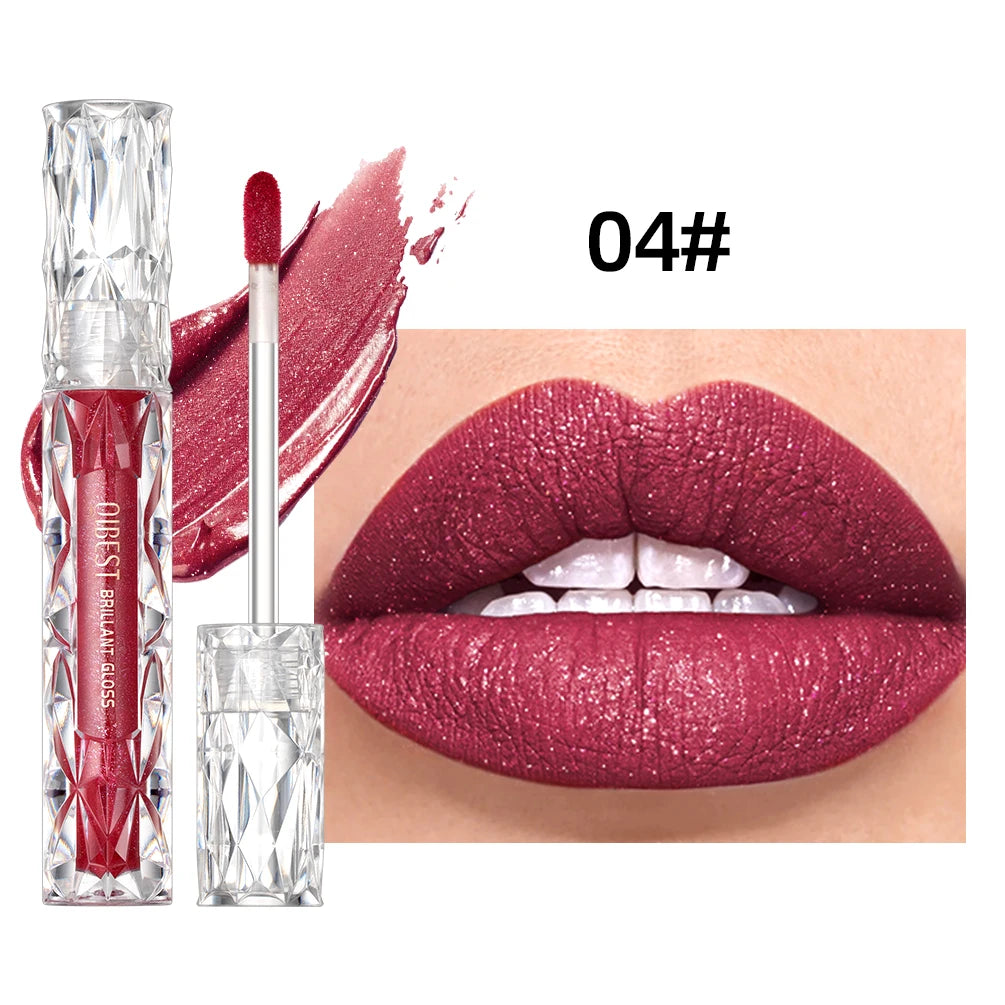 QIBEST 10 Colors Matte Shiny Glitter Liquid Lipstick Shiny Lip Gloss Diamond Waterproof Long Lasting Lipgloss Women Lips Makeup