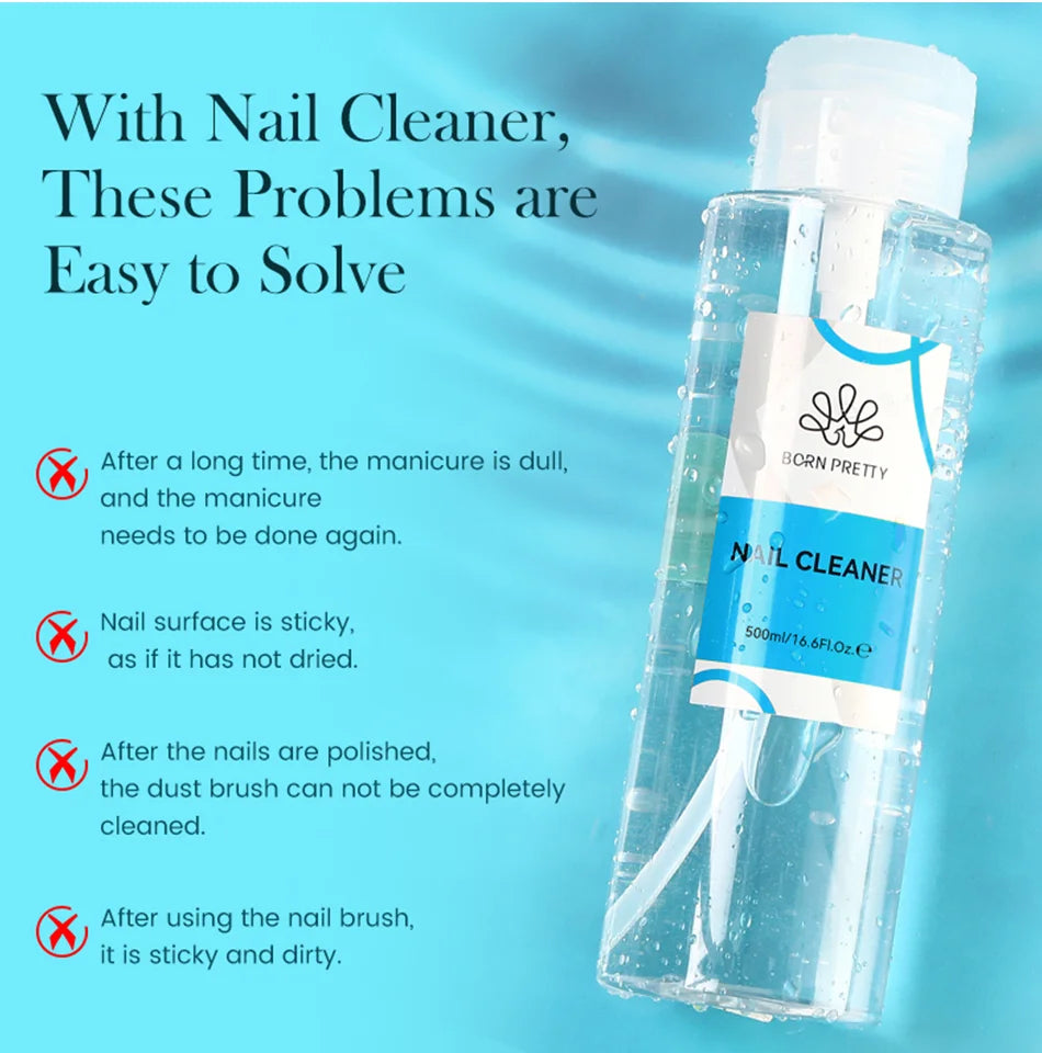 BORN PRETT Multifunction Liquid Nail Brush Cleaner Nail Extension Acrylic Gel Nail Polish Remover Nail Cleaner Care Tools 500ml