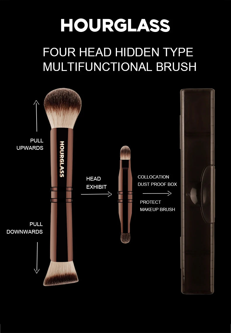 Hourglass four head multi-function hidden fun makeup brush powder+foundation make-up+concealer+eye shadow brush+portable box