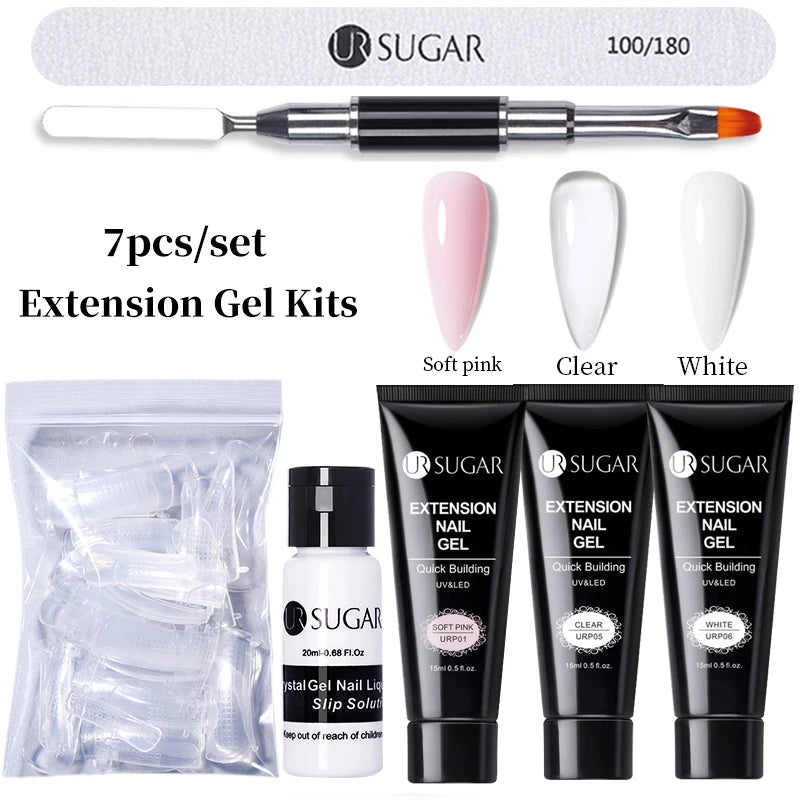 UR SUGAR 15ml Extension Gel Set Kits Semi Permanent Acrylic Hard Gel White Clear Nude Gel Nail Polish Nail Art Construction Gel