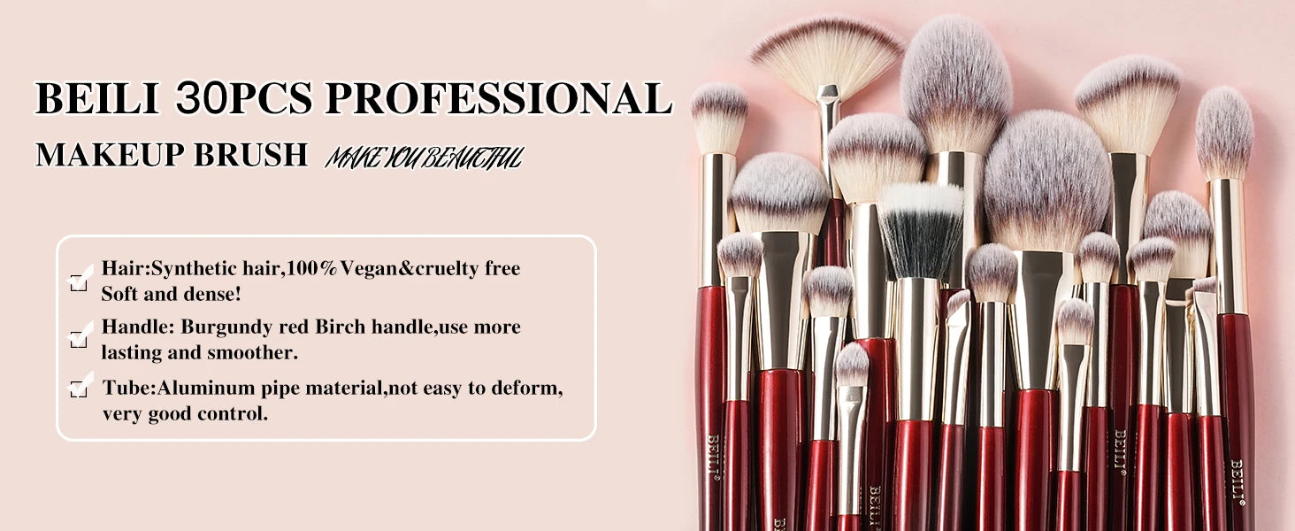 BEILI Professional Makeup Brushes 8/9/15/30Pcs for Foundation Contour Eyeshadow Blending Synthetic Hair Cosmetics Brush Set