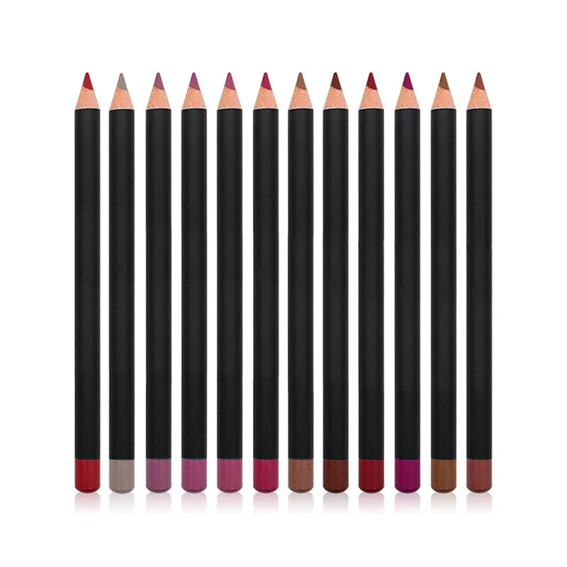 12pcs Waterproof Lip Liner Pencil Set Matte Red Contour Tint Lipstick Long Lasting Non-stick Cup Sexy Red Lip Tint Cosmetics