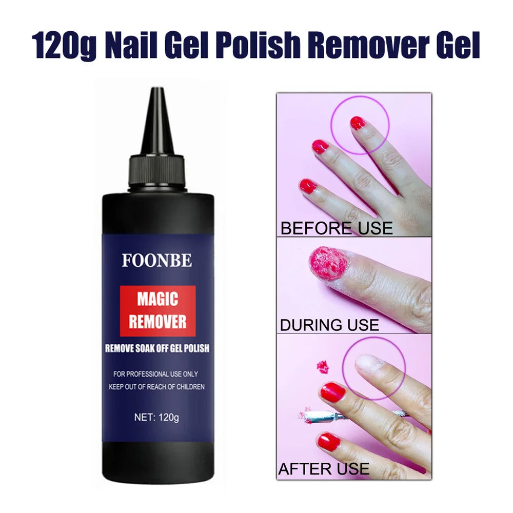 FOONBE Magic Burst Gel Polish Remover Gel Soak Off Sticky Layer Cleaner Nail Degreaser Semi-Permanent Clear Nail UV Remover Glue