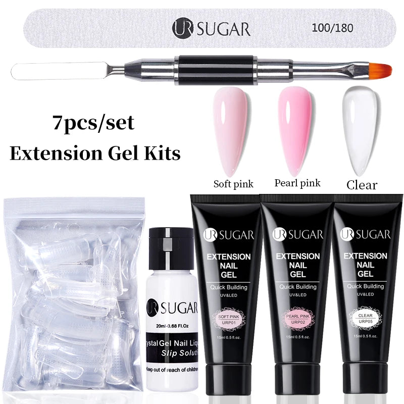 UR SUGAR 15ml Extension Gel Set Kits Semi Permanent Acrylic Hard Gel White Clear Nude Gel Nail Polish Nail Art Construction Gel