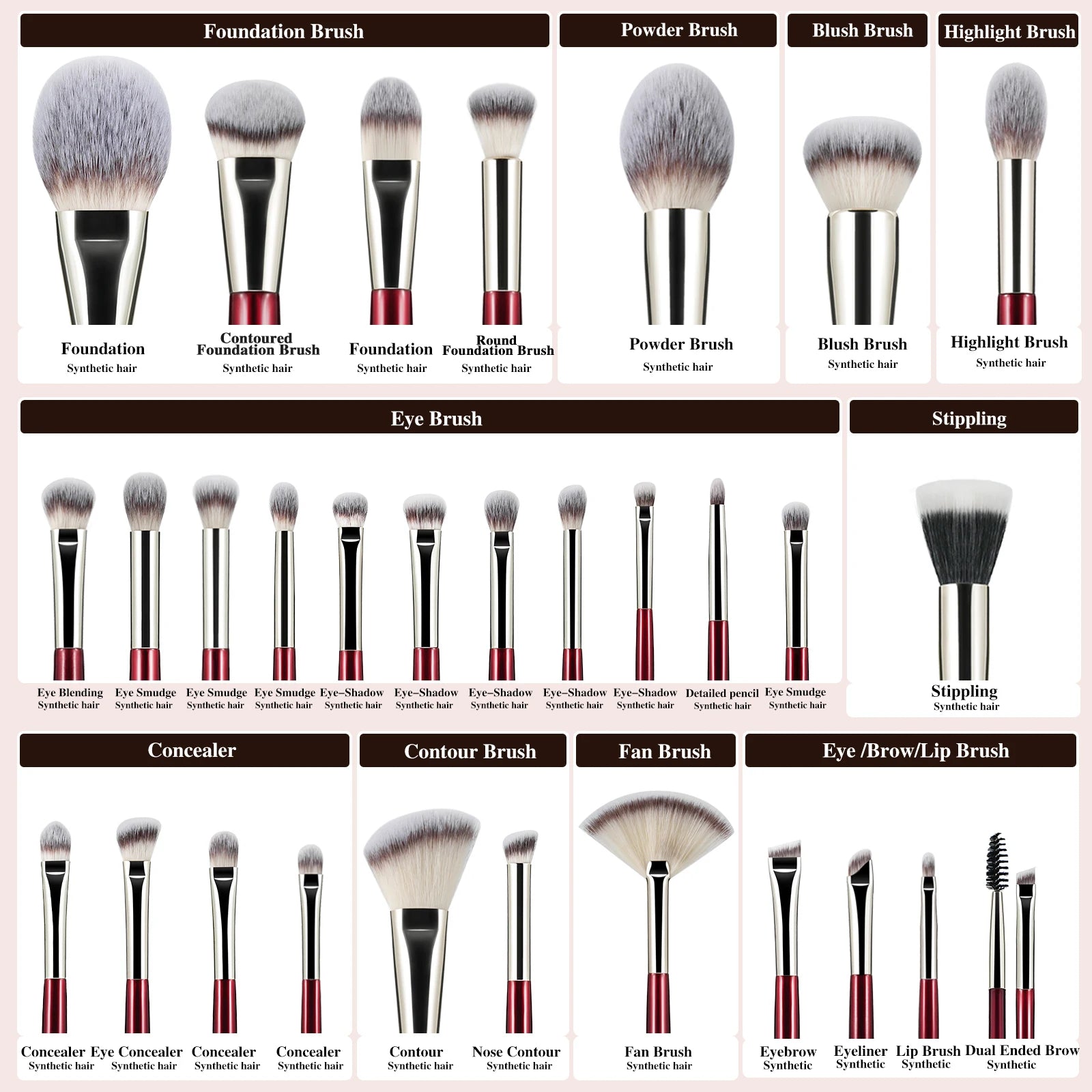 BEILI Professional Makeup Brushes 8/9/15/30Pcs for Foundation Contour Eyeshadow Blending Synthetic Hair Cosmetics Brush Set