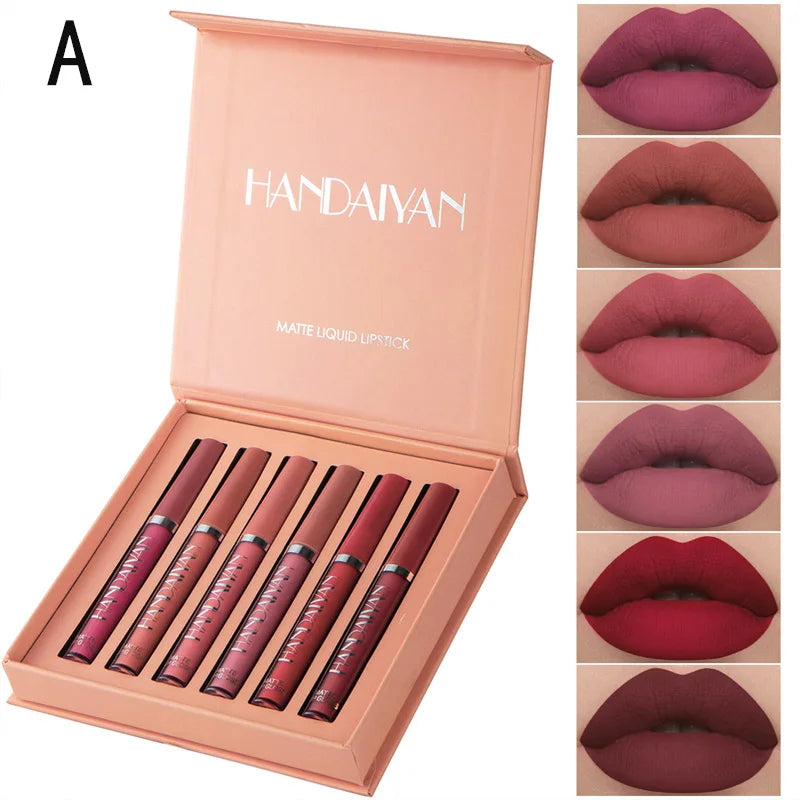 HANDAIYAN Set of 6 NonStick Cup Liquid lipstick , Long-Lasting Lip Gloss Gift Box – Matte Finish Lip Gloss, Resistant to Fading