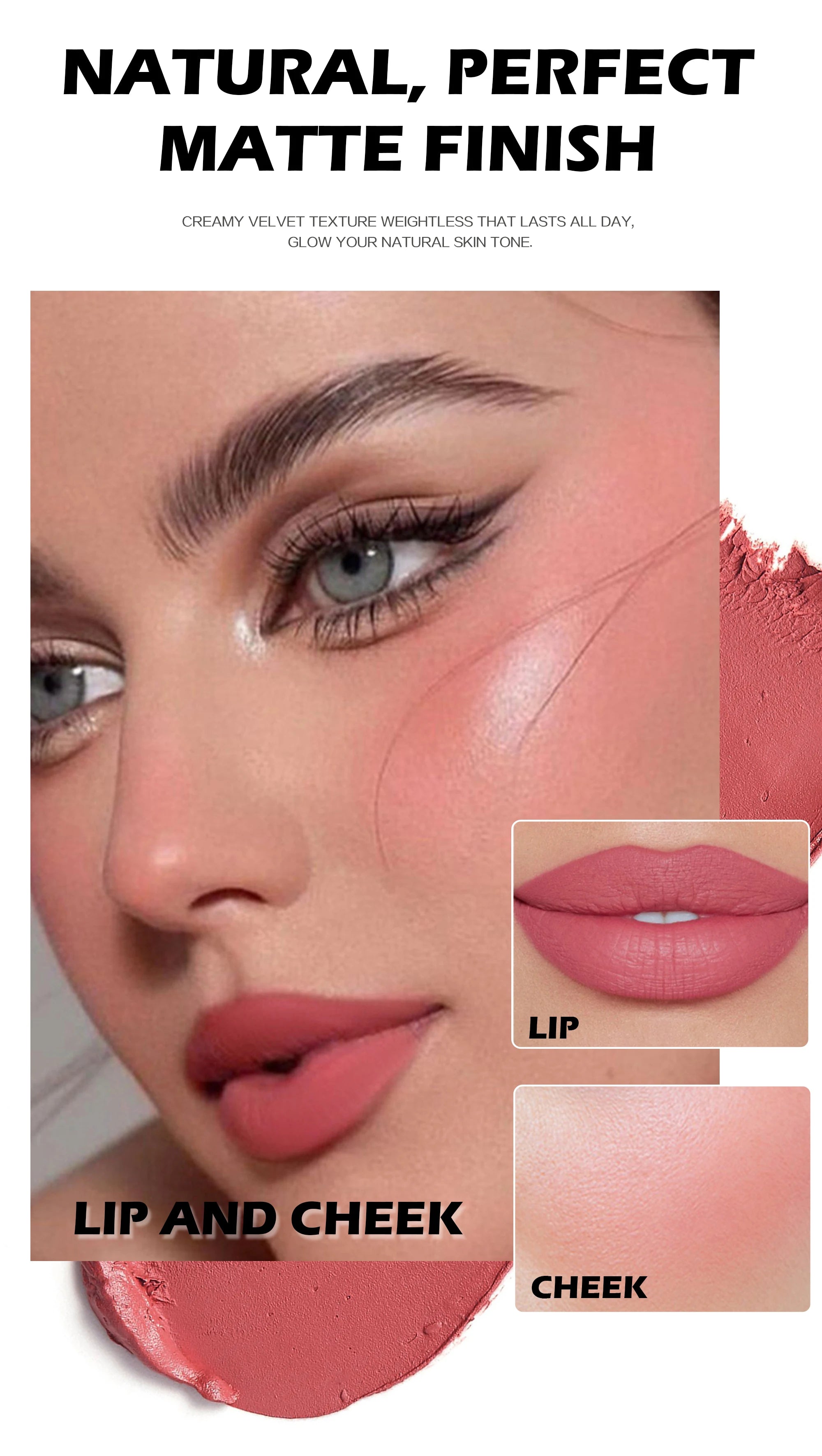 Handaiyan Natural Matte Face Blusher Velvety Smooth Lip Cream Cheek Blush Rouge Waterproof Makeup