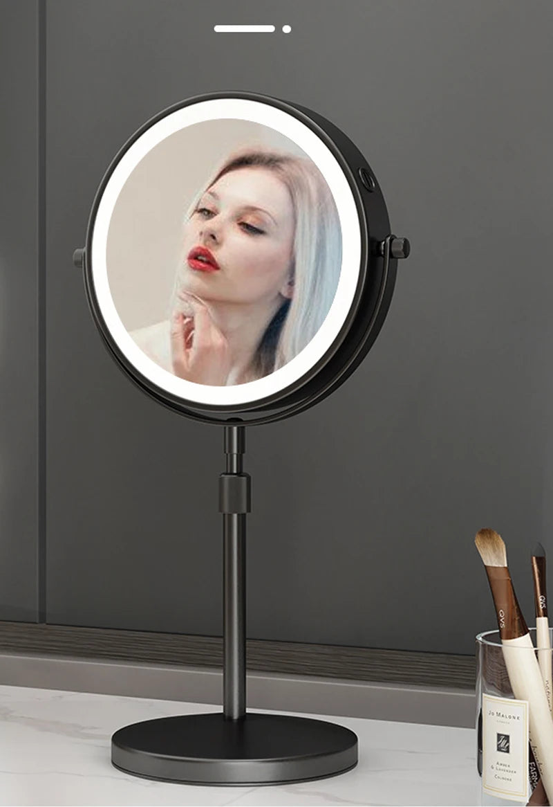 9 inch 360 degrees Bedroom or Bathroom table Lifting Makeup Mirror, 3X Magnifying Double Mirror with LED Light Cosmetic Mirror