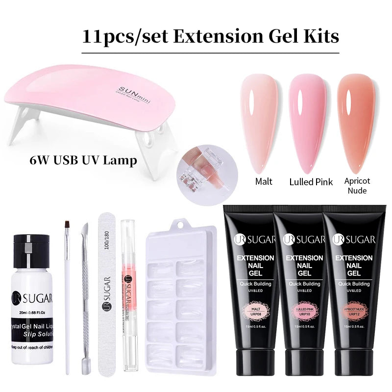 UR SUGAR 15ml Extension Gel Set Kits Semi Permanent Acrylic Hard Gel White Clear Nude Gel Nail Polish Nail Art Construction Gel