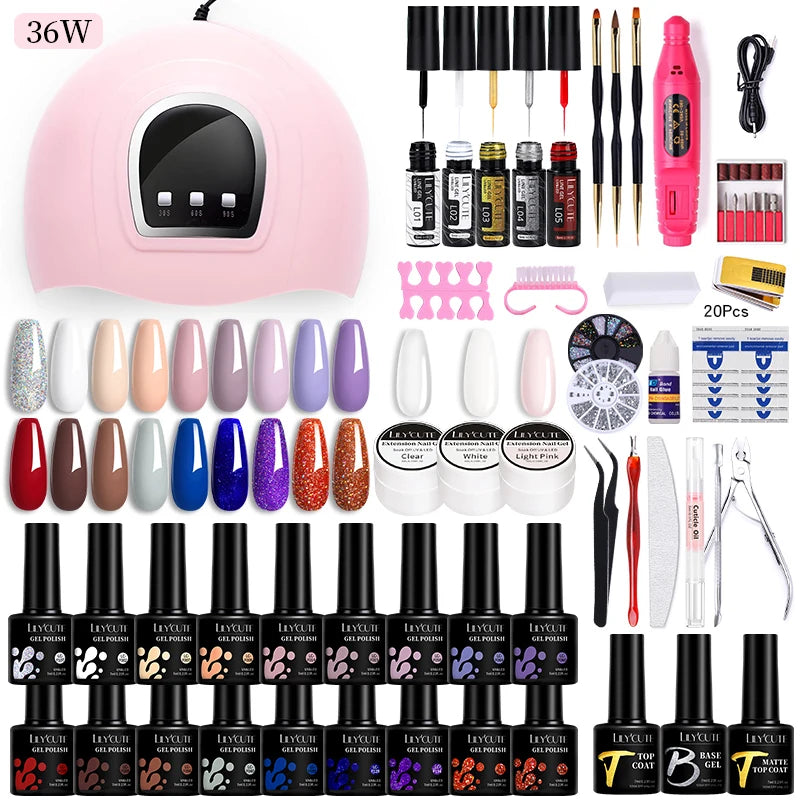 Manicure Set 32Colors Gel Nail Polish Set With UV LED Lamp Dryer Nail Art Vernis Semi Permanent UV Gel Set Nail Supplies Kit