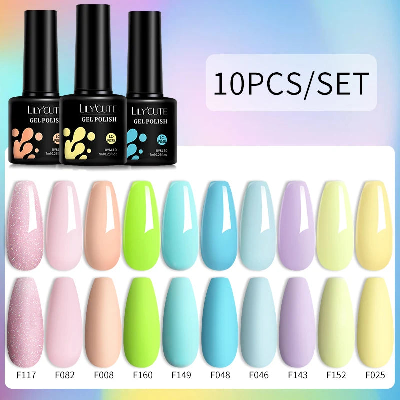 LILYCUTE 10PCS/Set Gel Nail Polish Brown Earth Coffee Color Series Gel Semi Permanent UV LED Gel Nail Art Soak Off Nail Gel Set