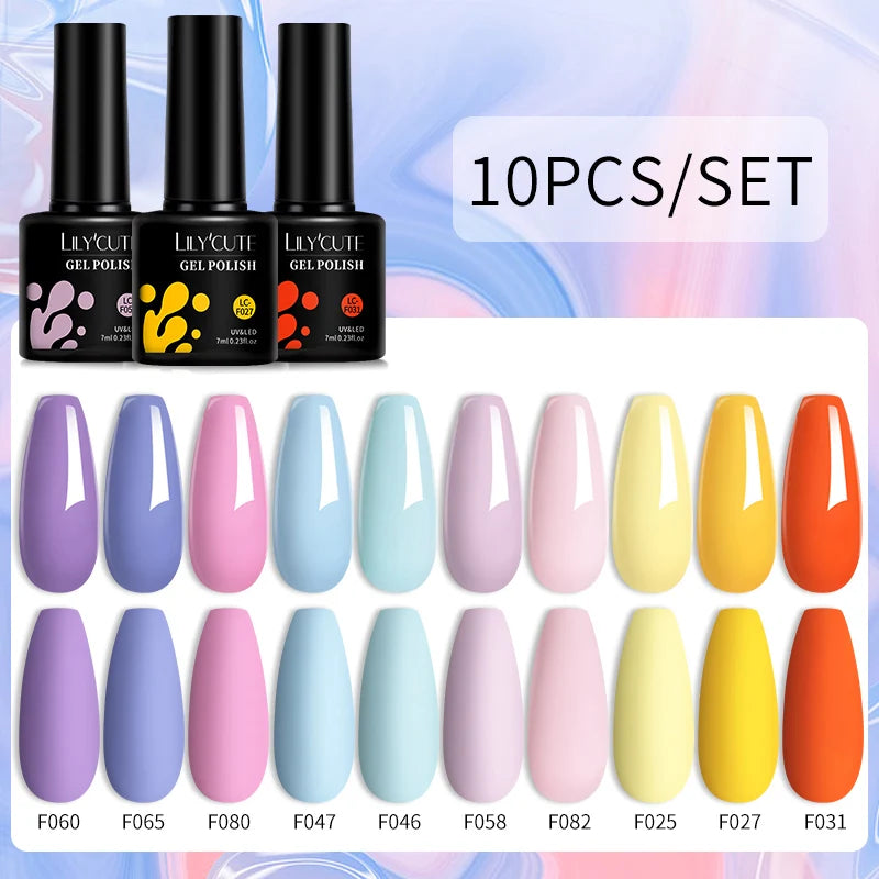 LILYCUTE 10PCS/Set Gel Nail Polish Brown Earth Coffee Color Series Gel Semi Permanent UV LED Gel Nail Art Soak Off Nail Gel Set