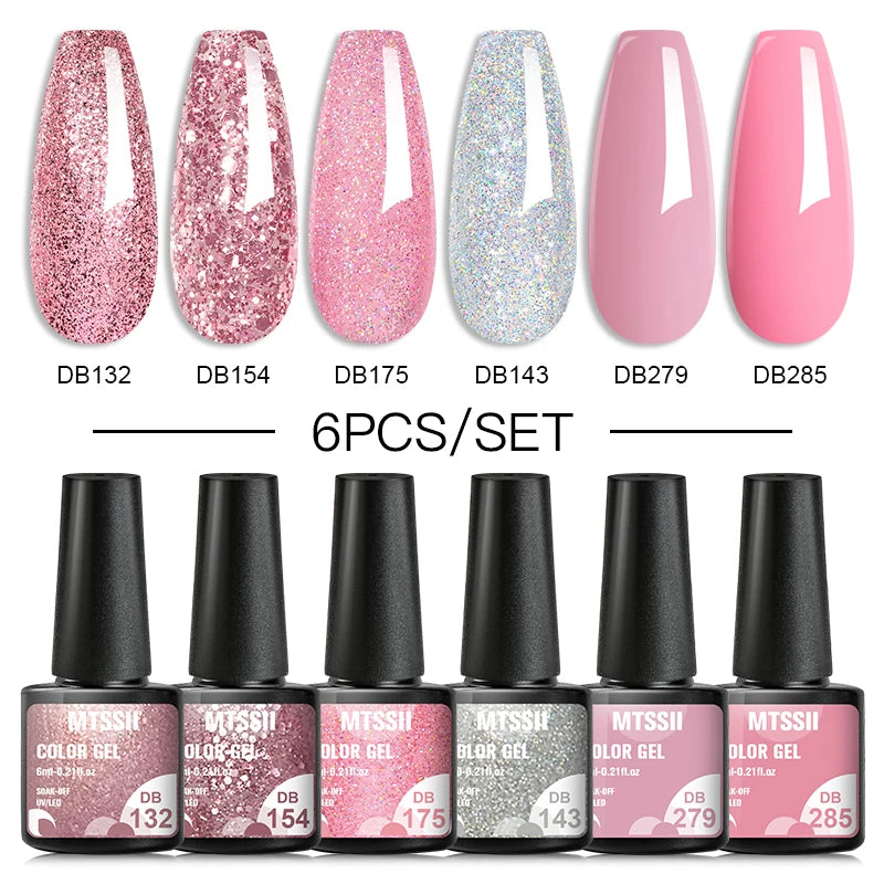 6Pcs Red Series Gel Nail Polish Set Winter Colors Semi Permanent Varnish Soak Off UV LED Gel Nail Art Manicure Base Top Coat Kit