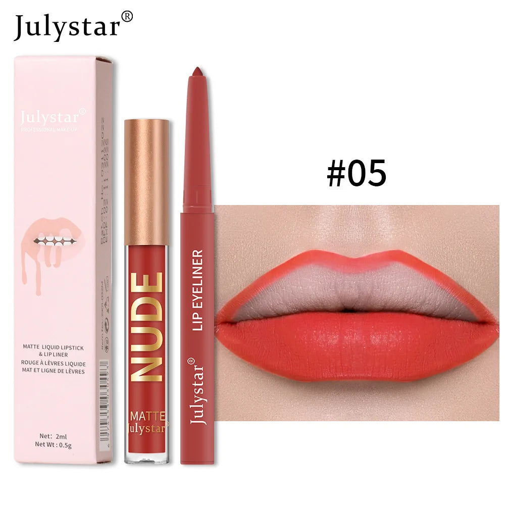 Matte Lip Liner Lip Gloss Set Long Lasting Waterproof Lipstick Tint Crayon Christmas Make Up Gifts Professional Makeup for Women