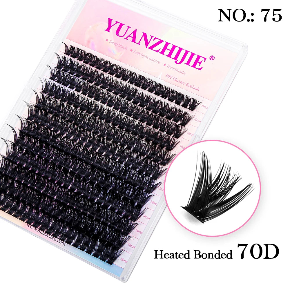 YUANZHIJE DIY Cluster Lash Extension Wispy Lashes Fluffy Individual Premade fans 0.07 Russian Volume Mink Bundle Lashes Makeup