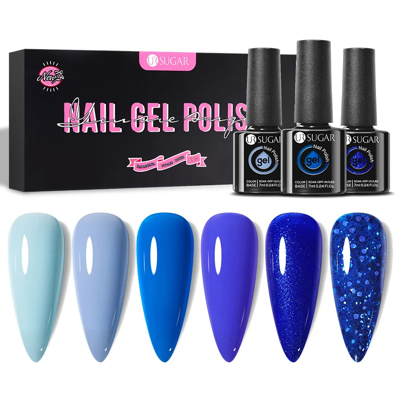 UR SUGAR 6Pcs Color Gel Nail Polish Kit 7ml Glass Bottle Soak Off UV LED Nails Varnish Gel Whole Set Semi Permanent Nail Art Gel