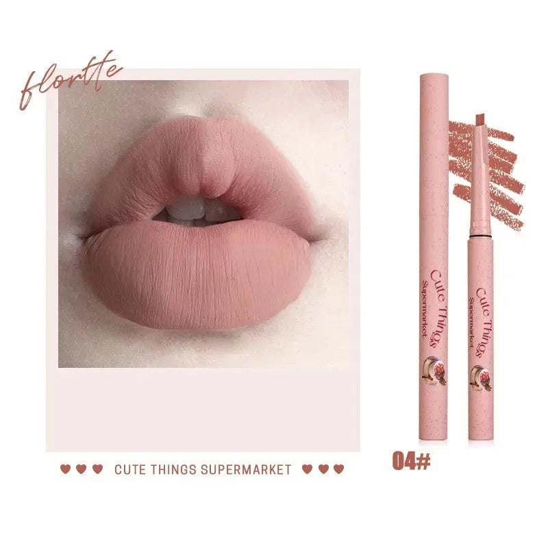 Flortte Waterproof Matte Lipliner Lip Pencil Double Ended Contour Tint Lipstick Lasting Non-stick Cup Moisturising Lips Makeup