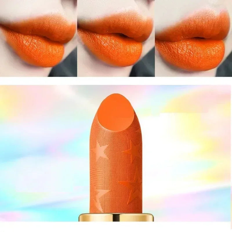 Orange Color Lipstick Lip Glaze Silky Smooth Not Easy To Fade Lip Gloss Matte Lasting Lip Stick Sexy Women Cosmetics Makeup