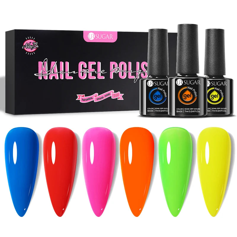 UR SUGAR 6Pcs Color Gel Nail Polish Kit 7ml Glass Bottle Soak Off UV LED Nails Varnish Gel Whole Set Semi Permanent Nail Art Gel