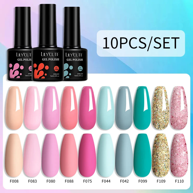 LILYCUTE 10PCS/Set Gel Nail Polish Brown Earth Coffee Color Series Gel Semi Permanent UV LED Gel Nail Art Soak Off Nail Gel Set