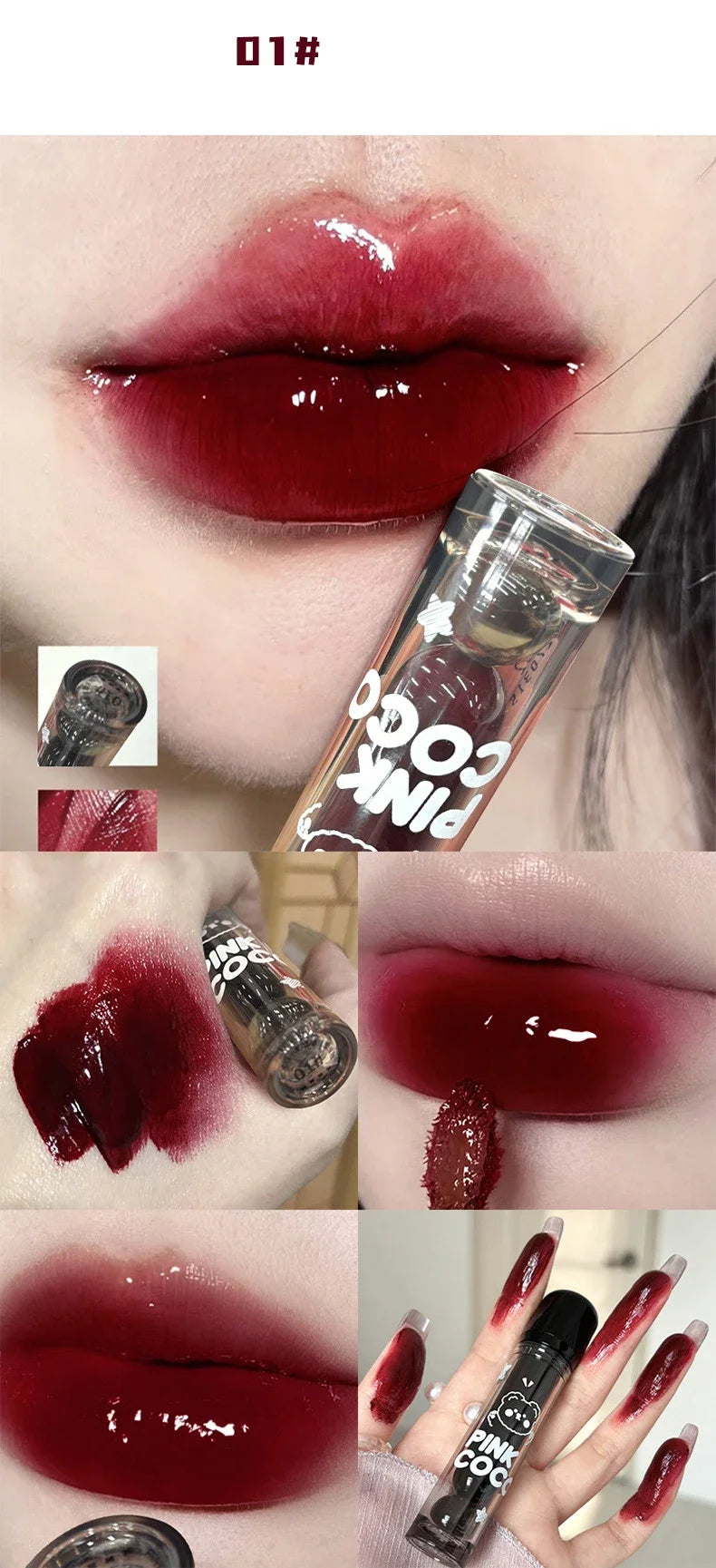 Mirror Glass Lip Tint Punk Dark Red Lip Inks Juice Lip Glaze Water Light Clear Lipstick Non Stick Cup Liquid Liptint Makeup