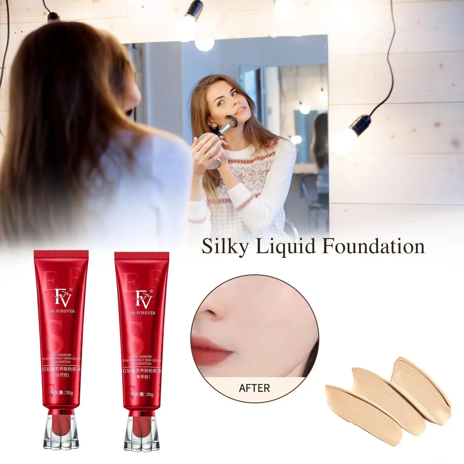 FV Red Diamond Plant Extract Skin Nourishing Liquid Moisturizing Easy Concealer Control Long-lasting Oil Not Foundation Rem