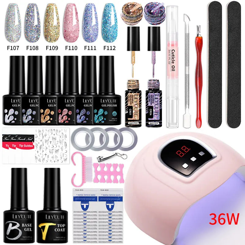 Manicure Set 32Colors Gel Nail Polish Set With UV LED Lamp Dryer Nail Art Vernis Semi Permanent UV Gel Set Nail Supplies Kit