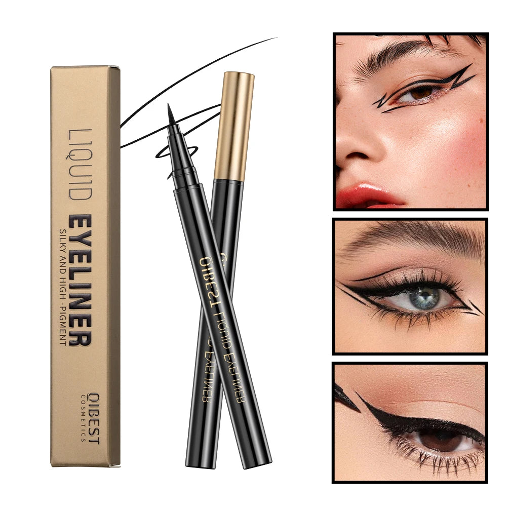 QIBEST Waterproof Black Eyeliner Long Lasting Quick Drying Easy To Color Liquid Eyeliner Non Smudging Smooth Eyeliner Pen Tools