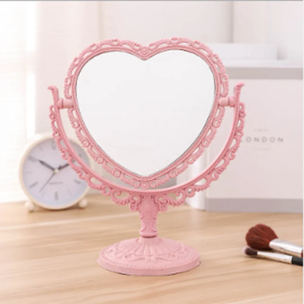 Desktop Makeup Mirror Heart Shape Vanity Portable Double-side Hand Cosmetic Compact for Women