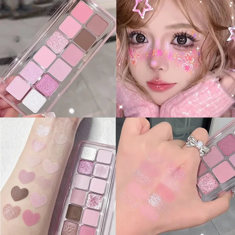 Spring Summer Pink Eyeshadow Palette Makeup Matte Shimmer Glitter Eye Shadow Lasting Charming Eyes Pigment Korea Cosmetics New