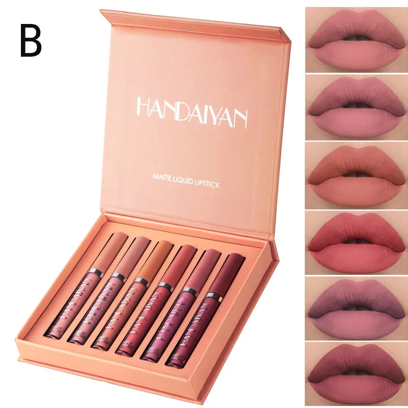 HANDAIYAN Set of 6 NonStick Cup Liquid lipstick , Long-Lasting Lip Gloss Gift Box – Matte Finish Lip Gloss, Resistant to Fading