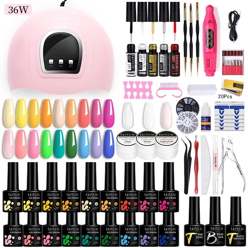 Manicure Set 32Colors Gel Nail Polish Set With UV LED Lamp Dryer Nail Art Vernis Semi Permanent UV Gel Set Nail Supplies Kit