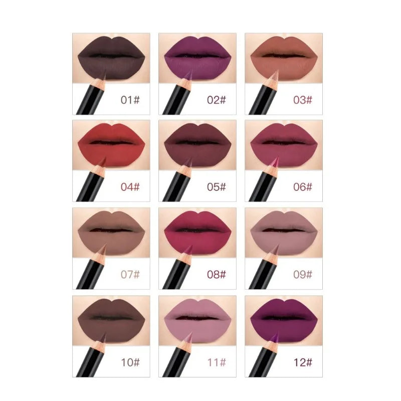 Professional 12 Color Matte Brown Lip Liner Waterproof Long Lasting Moisturizing Sexy Lip Pencil Women Natural Lipstick Makeup