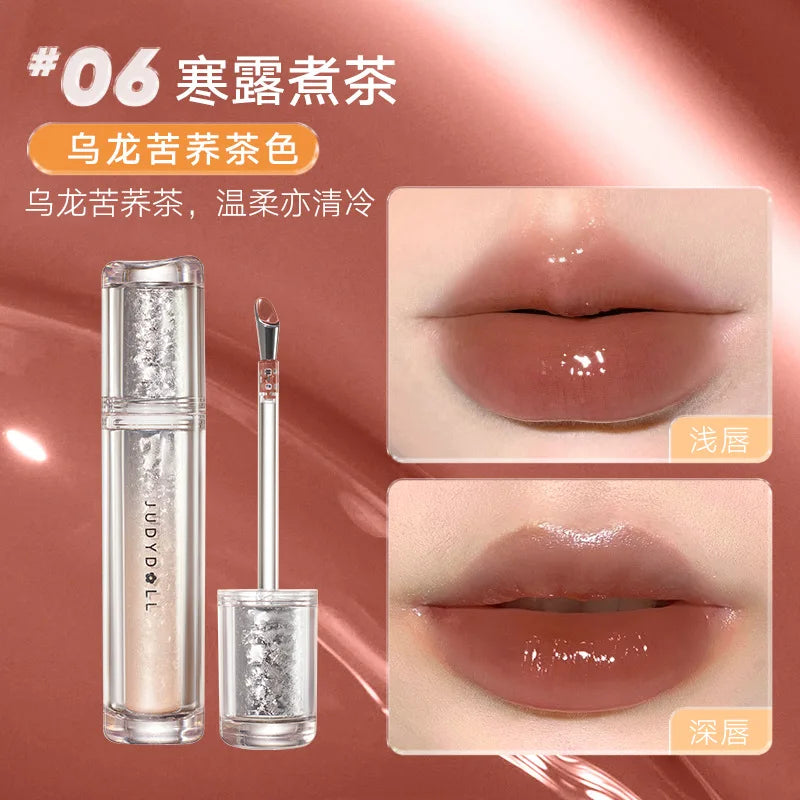 Judydoll Ice Iron Lip Glaze Lipsticks Non-Stick Cups Mirror Shine Watery Lip Lotion Metal Brush Head Makeup Cosmetics