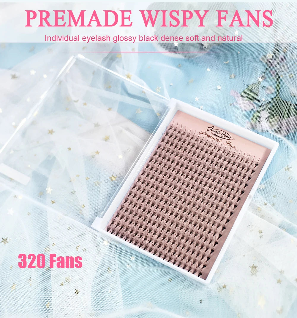 Goddess Wispy Premade Volume Fans 9D/13D  Individual Lashes Extension Pointy Stem 320 Fans Faux Mink Pre Made Russian Lashes