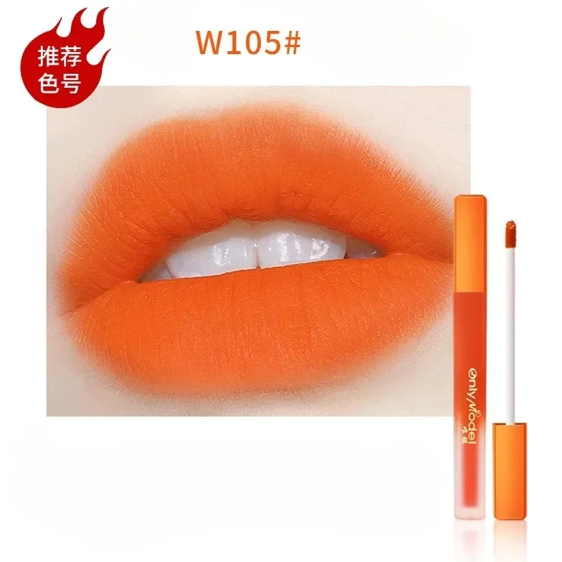 Orange Color Lipstick Lip Glaze Silky Smooth Not Easy To Fade Lip Gloss Matte Lasting Lip Stick Sexy Women Cosmetics Makeup