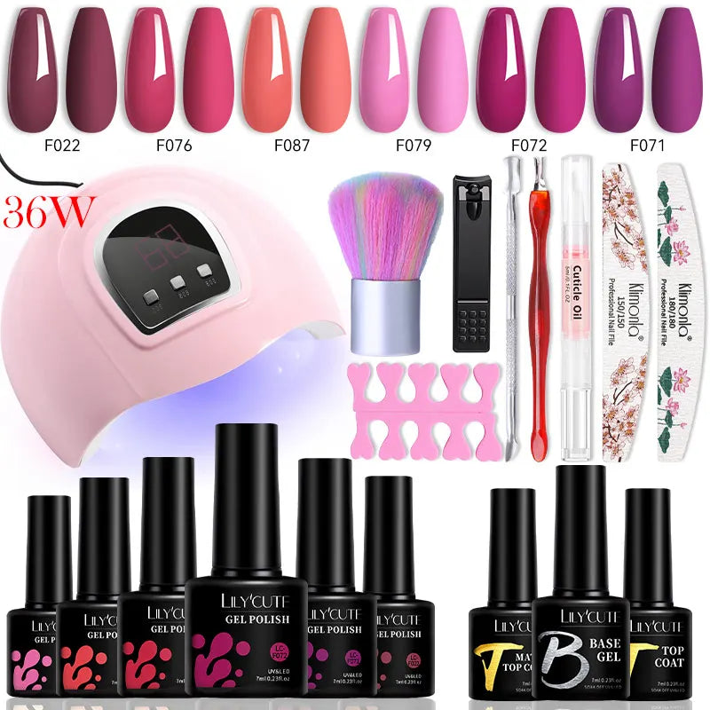 Manicure Set 32Colors Gel Nail Polish Set With UV LED Lamp Dryer Nail Art Vernis Semi Permanent UV Gel Set Nail Supplies Kit