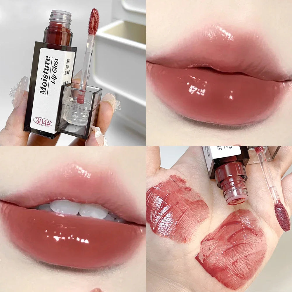 1PC Dark Red Mirror Water Light Lip Glaze Waterproof Lasting Moisturizing Non-stick Cups Liquid Lipstick Korean Makeup Cosmetics