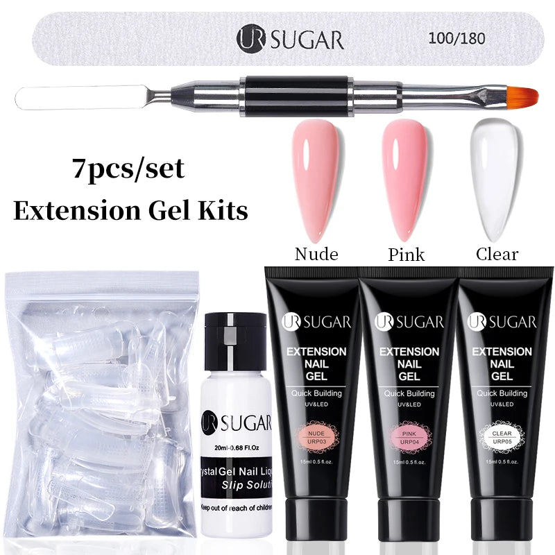 UR SUGAR 15ml Extension Gel Set Kits Semi Permanent Acrylic Hard Gel White Clear Nude Gel Nail Polish Nail Art Construction Gel