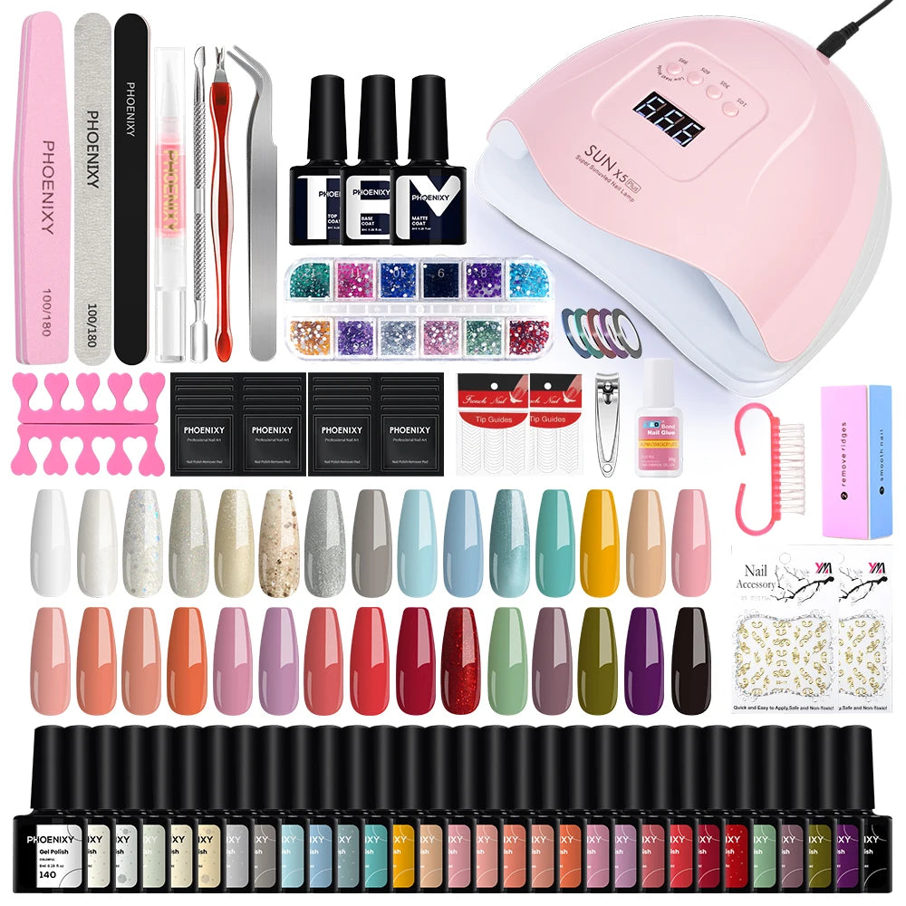 Nail Art Starter Set 30pcs Gel Nail Polish with 80W UV LED Drying Lamp Nail Polish Set Complete Full UV Gel Varnish Manicure Kit