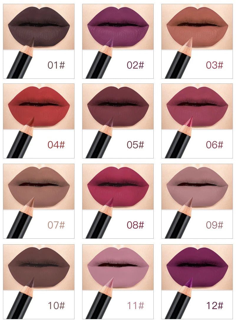 Professional 12 Color Matte Brown Lip Liner Waterproof Long Lasting Moisturizing Sexy Lip Pencil Women Natural Lipstick Makeup